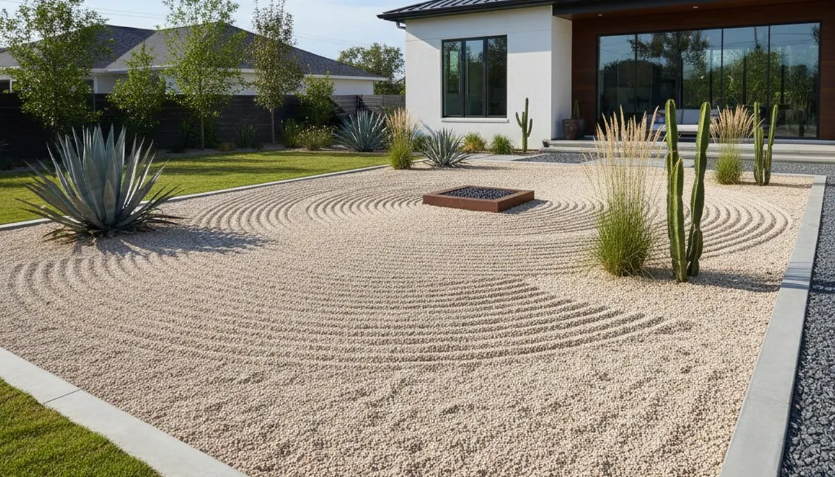 Modern pea gravel landscape design with clean lines in Myrtle Beach SC by Chop Chop Landscaping